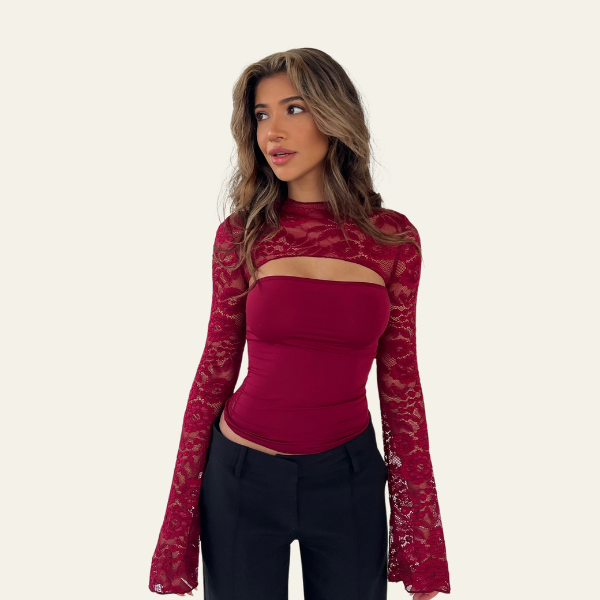 The Vienna Lace Crop Long-Sleeve Top