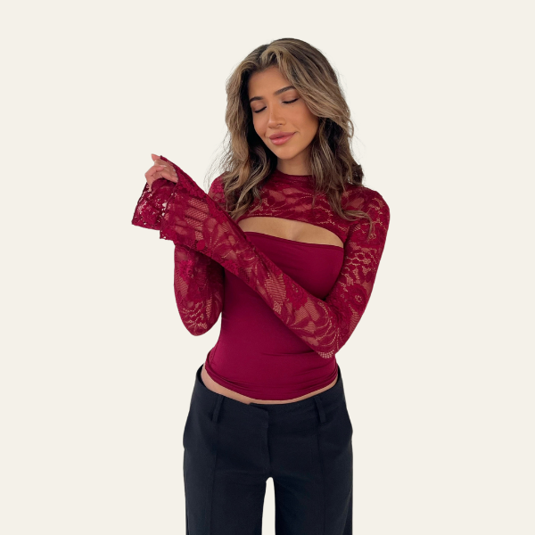 The Vienna Lace Crop Long-Sleeve Top