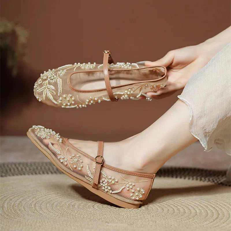 The Juliana Mesh Embroidered Flats