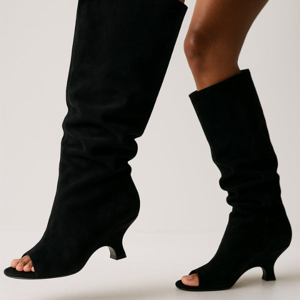 The Valencia Suede Peep-Toe Boot