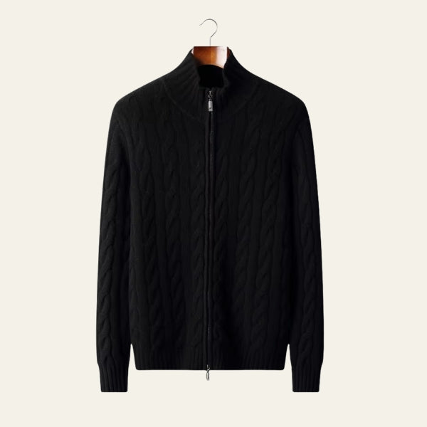 The Cortina Merino Wool Cable Zip Knit